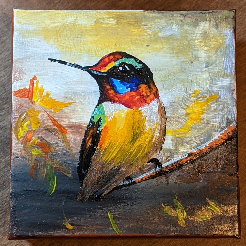 Psychedelic Hummingbird Painted Gift Box Miniature Art